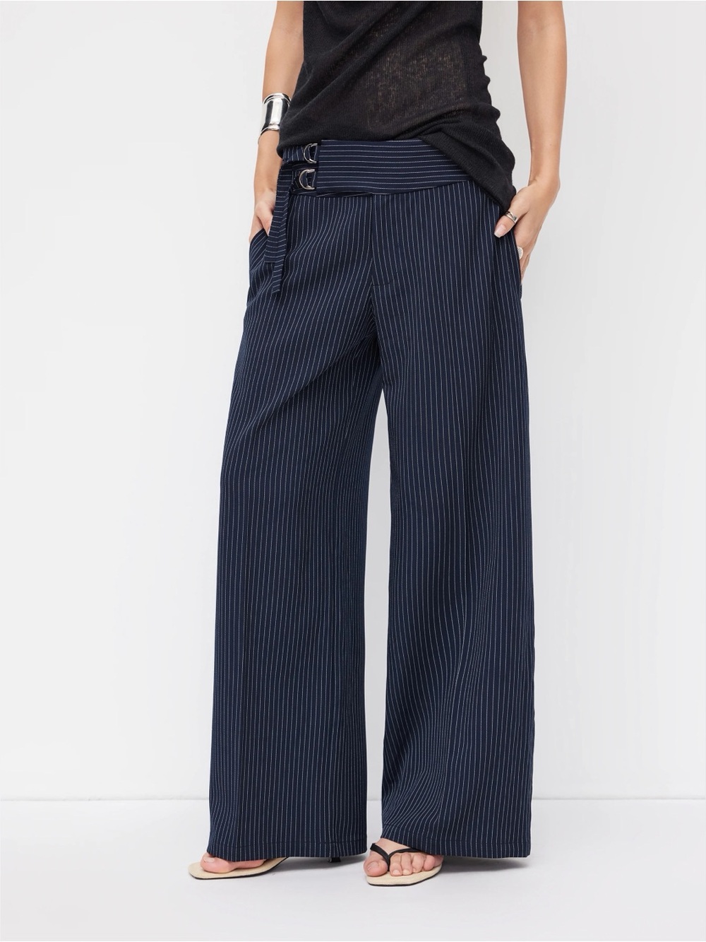 Cider Striped Low Rise Buckle Wide Leg Trousers